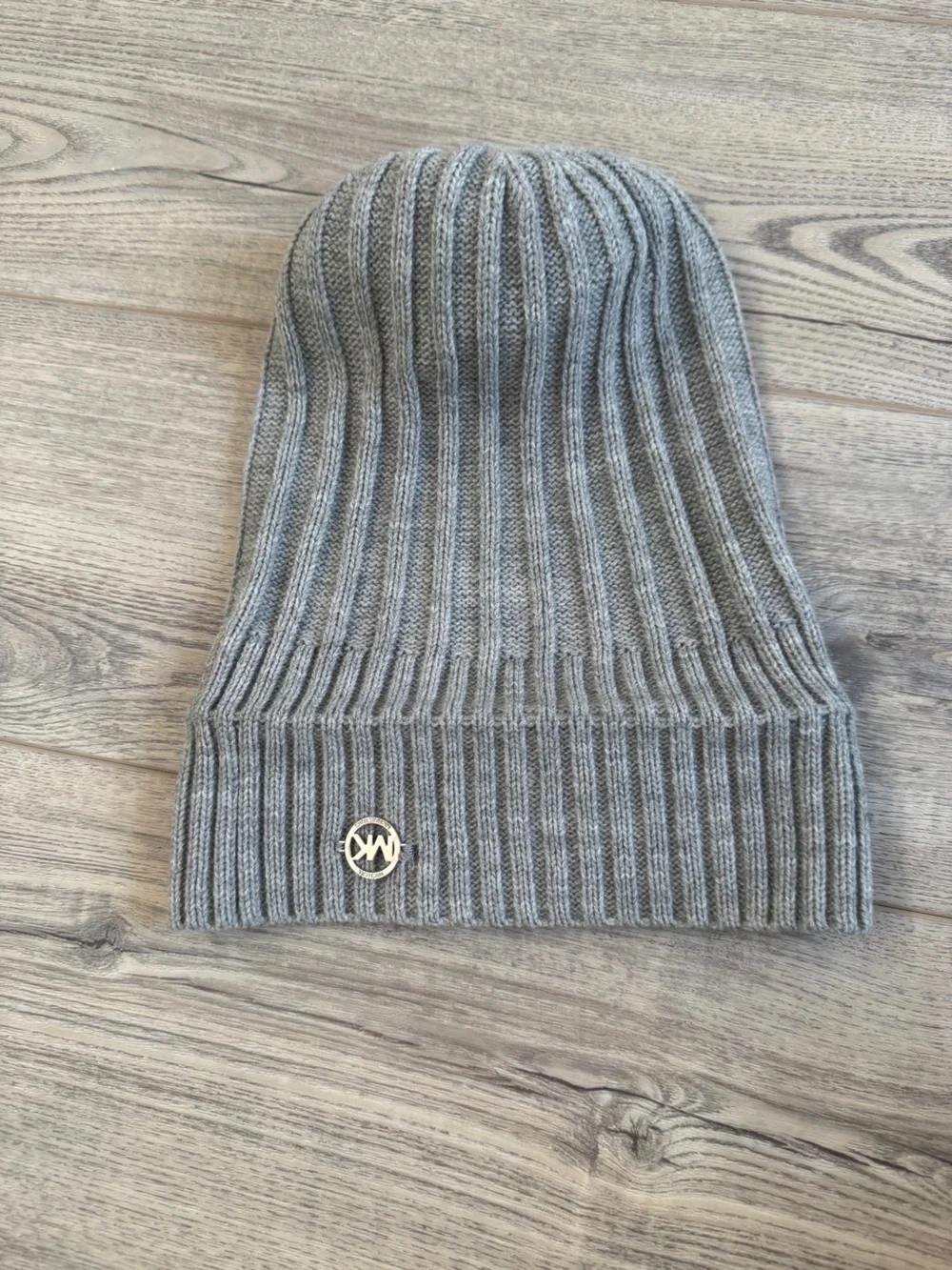 Michael Kors Gray Ribbed Pom Knit Beanie